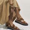 Brown Wide Fit Ring Buckle Flatform Sandals