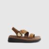 Brown Wide Fit Ring Buckle Flatform Sandals