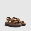 Brown Wide Fit Ring Buckle Flatform Sandals