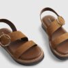 Brown Wide Fit Ring Buckle Flatform Sandals