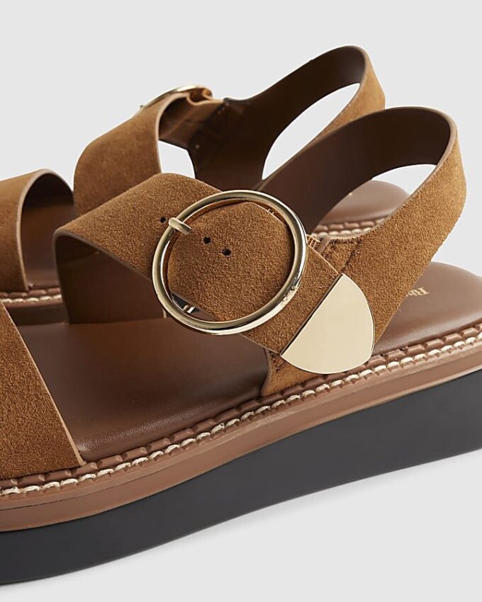 Brown Wide Fit Ring Buckle Flatform Sandals