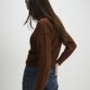 Brown V Neck Lace Trim Jumper