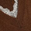 Brown V Neck Lace Trim Jumper