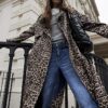 Brown Waterfall Leopard Long Duster Coat