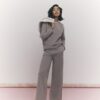 Brown Whipstitch Wide Leg Joggers