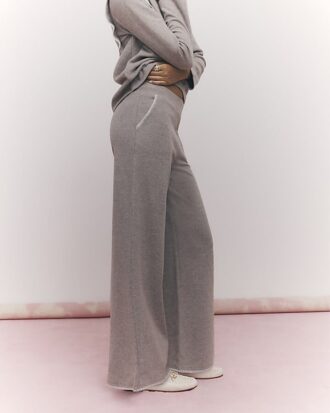 Brown Whipstitch Wide Leg Joggers