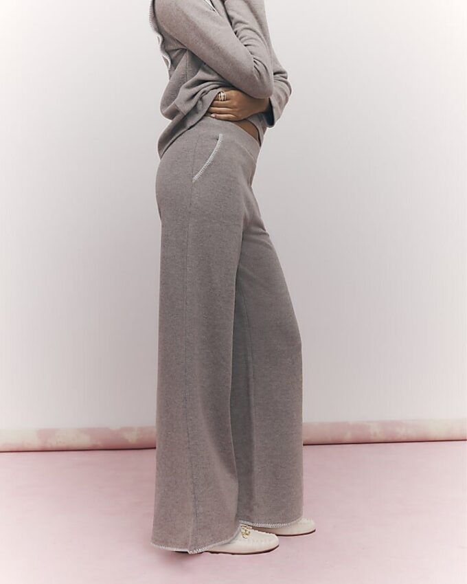 Brown Whipstitch Wide Leg Joggers