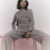 Brown Whipstitch Wide Leg Joggers
