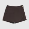 Brown Wrap Button Detail Skort