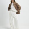 Cream Belted Wide Leg Trousers