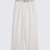 Cream Belted Wide Leg Trousers