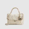 Cream Boucle Flap Front Shoulder Bag