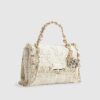Cream Boucle Flap Front Shoulder Bag