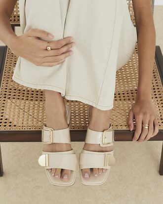 Cream Buckled Flat Sandals