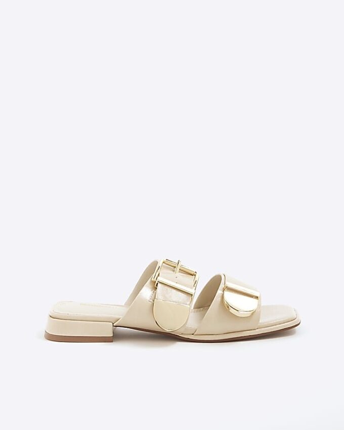 Cream Buckled Flat Sandals