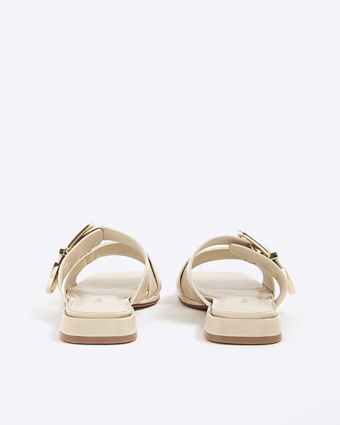 Cream Buckled Flat Sandals