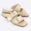 Cream Buckled Flat Sandals