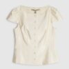 Cream Button Up Puff Sleeve Top