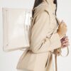 Cream Chain Handle Embossed Tote Bag