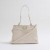 Cream Chain Handle Embossed Tote Bag