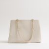 Cream Chain Handle Embossed Tote Bag