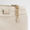 Cream Chain Handle Embossed Tote Bag