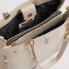 Cream Chain Handle Embossed Tote Bag