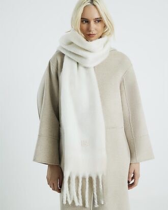Cream Check Fluffy Scarf