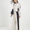 Cream Colour Block Wide Leg Trousers