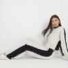Cream Colour Block Wide Leg Trousers
