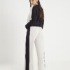 Cream Colour Block Wide Leg Trousers
