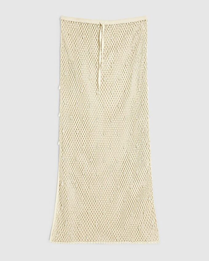 Cream Crochet Embellished Midi Beach Skirt