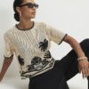 Cream Crochet Palm Print Boxy Top
