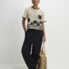 Cream Crochet Palm Print Boxy Top