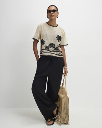 Cream Crochet Palm Print Boxy Top