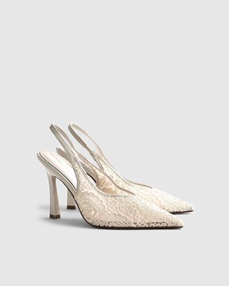 Cream Crochet Slingback Heels