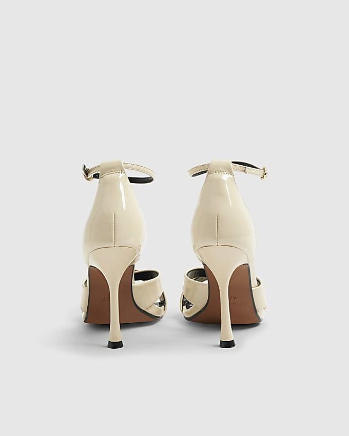 Cream Cross Over Strap Heeled Sandals