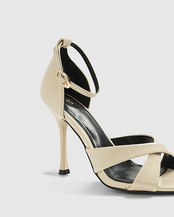 Cream Cross Over Strap Heeled Sandals