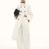 Cream Double Breasted Funnel Neck Coat
