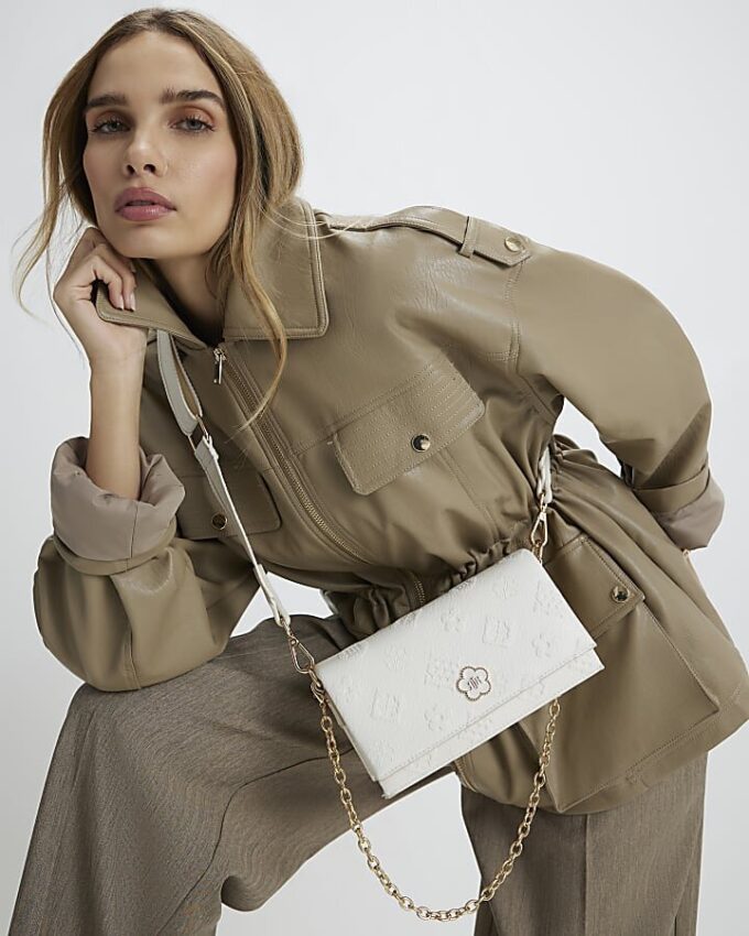Cream Embossed Monogram Cross Body Bag