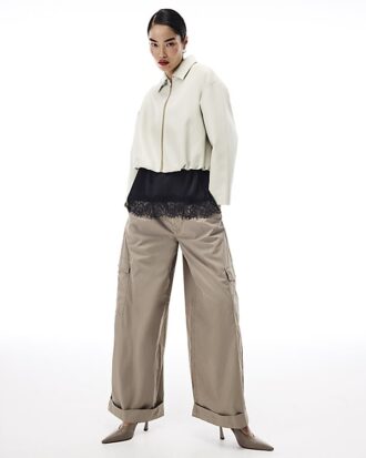 Cream Faux Leather Bubble Hem Bomber Jacket