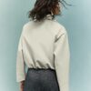 Cream Faux Leather Bubble Hem Bomber Jacket