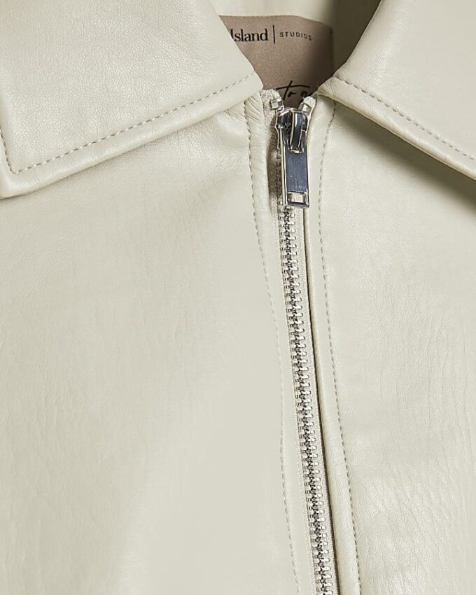 Cream Faux Leather Bubble Hem Bomber Jacket