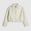 Cream Faux Leather Bubble Hem Bomber Jacket