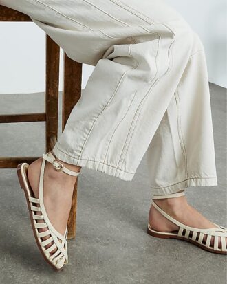 Cream Faux Leather Caged Sandals