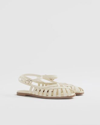 Cream Faux Leather Caged Sandals
