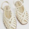 Cream Faux Leather Caged Sandals