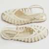 Cream Faux Leather Caged Sandals