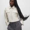 Cream Faux Leather Cropped Overshirt