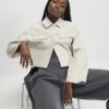 Cream Faux Leather Cropped Overshirt